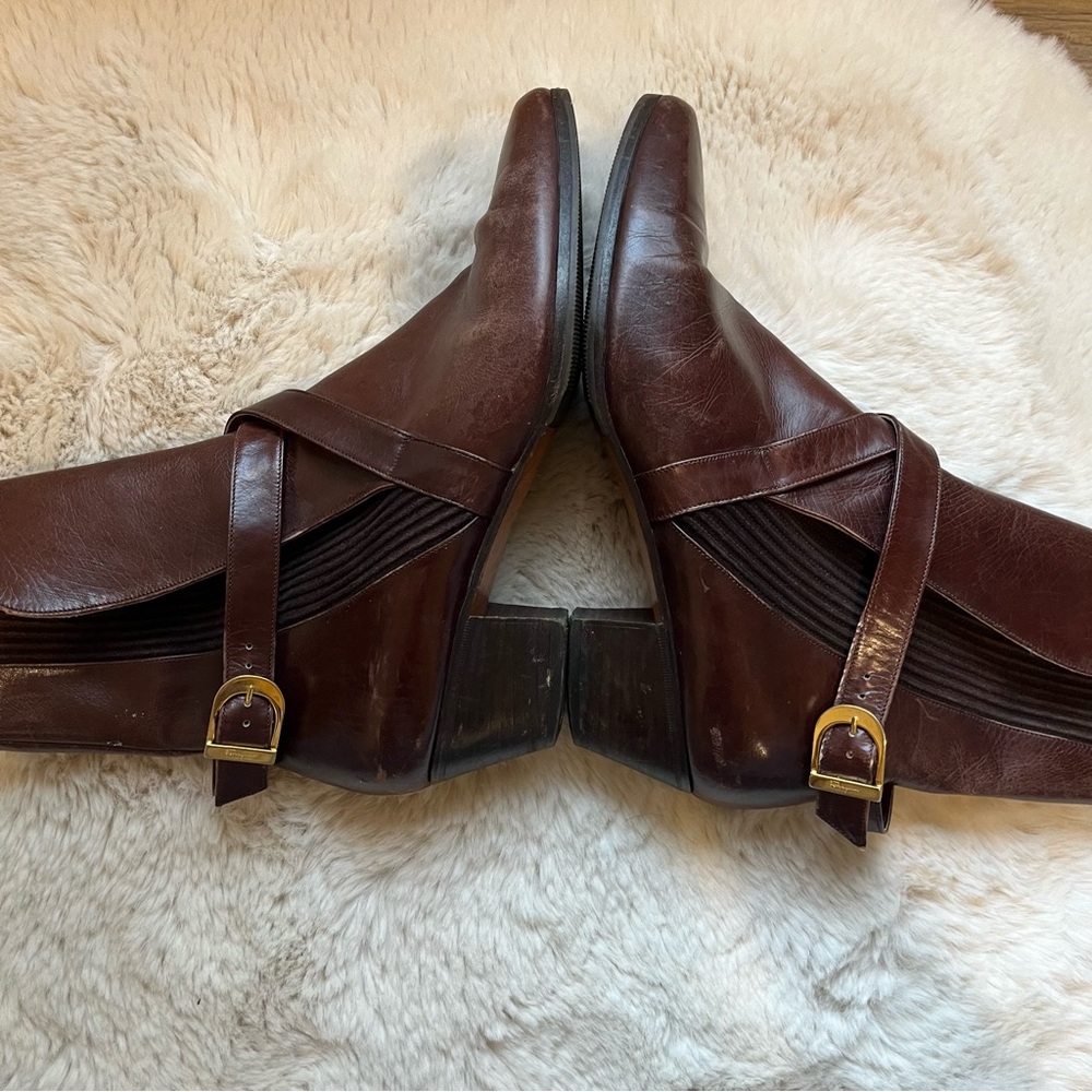 Salvatore Ferragamo Brown Ankle Boots with Gold Buckle - Picture 7 of 11